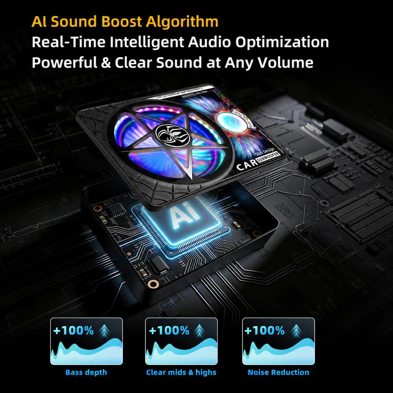 Subwoofer autoamplificado delgado de 3 vías TANVSO 3000W AI para debajo del asiento con amplificador integrado, rango completo de 20Hz-22kHz, plug-and-play, accesorios de audio para automóviles y camiones con sistema de audio de modo dual, subwoofer de al