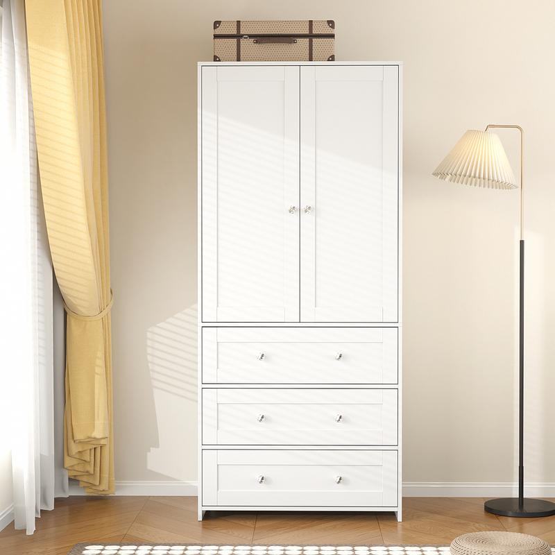 Armario independiente VOWNER, 180 cm de altura, para dormitorio, con 2 puertas y 3 cajones, con barra para colgar ropa, ideal para dormitorio o sala de estar.