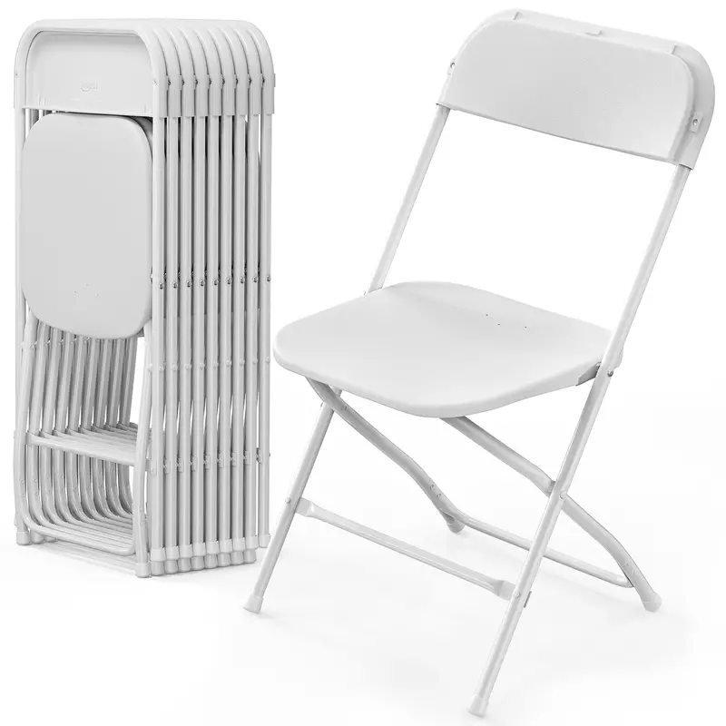 Silla plegable de plástico blanco VINGLI en paquete de 4/6/10, portátil y plegable para uso interior y exterior, con marco de acero y capacidad de 350 lb. para eventos, oficina, bodas, fiestas, picnics, cocina y comedor