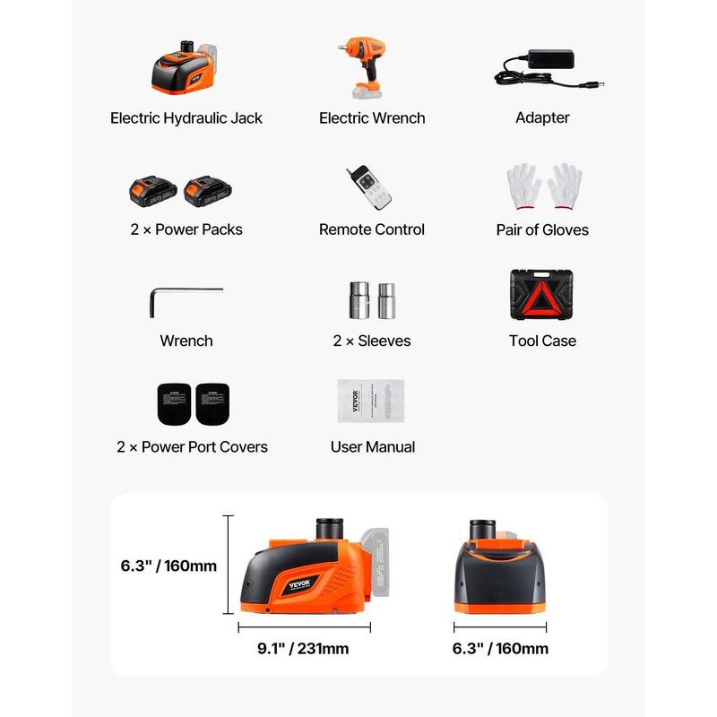 Gato eléctrico inalámbrico para coche VEVOR mejorado con control remoto y carga de batería, kit de gato portátil de 5 toneladas / 11000 libras.