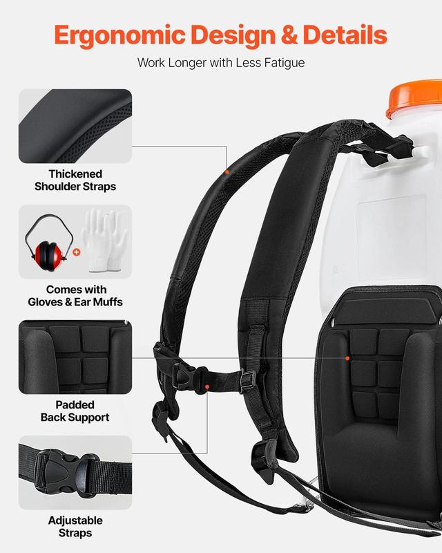 Pulverizador de mochila a gasolina VEVOR, motor de 26,5 cc y 0,9 CV, pulverizador de jardín con depósito de 5 galones, gran cobertura, máquina pulverizadora de césped con lanza de 24 pulgadas y boquillas para una jardinería y agricultura eficientes.