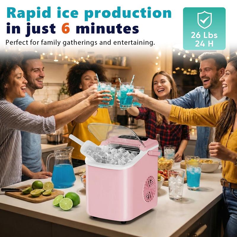 Máquina de hielo compacta Sweetcrispy para encimera con asa, 9 cubitos en 6 minutos, 11,8 kg/24 horas, capacidad de 1,2 L, autolimpieza (con limpiador), funcionamiento silencioso, incluye cesta y pala, portátil para el hogar y la oficina.