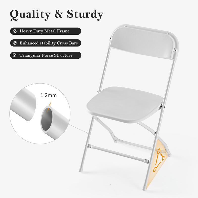 Sillas plegables de plástico Sweet Furniture F con capacidad para 150 kg, sillas plegables de metal resistentes, fáciles de usar y almacenar.