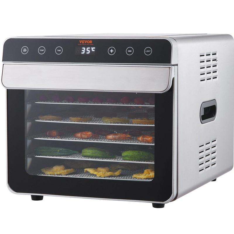 Deshidratador eléctrico de alimentos VEVOR, secador de alimentos eléctrico de 800 W, 10 bandejas de acero inoxidable, con temporizador y temperatura digital ajustables para cecina, hierbas, carne, res, frutas, golosinas para perros y verduras, electrodomé