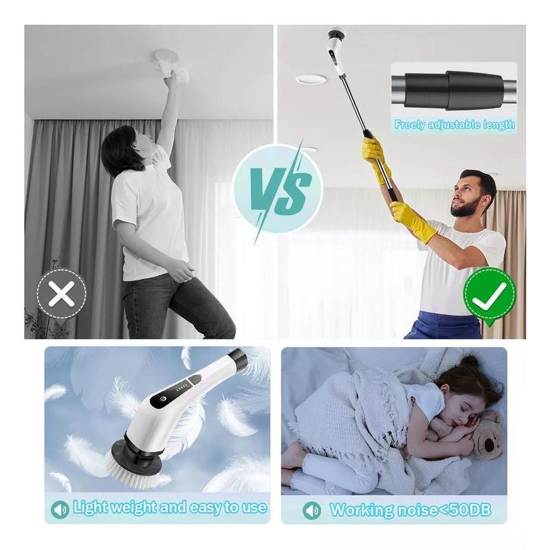 Electrico Limpieza Cepillos,Cepillo para Baño Inalámbrico,con Mango de Extensión Ajustable y 9 Cabezales de Cepillo, para Piso,Pared,Tina, Fregadero, Ventana