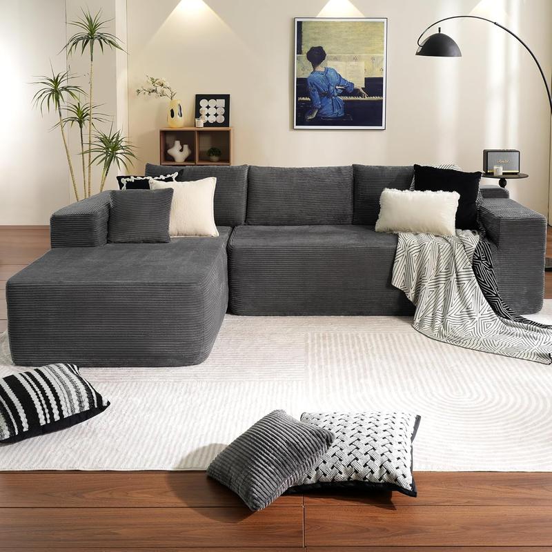 【Dos Paquetes】Soifas 260cm Sofá Modular Sin Brazos de Terciopelo Nube de Felpa con Chaise Longue, Sin Montaje Requerido - Juego de Sofá Esquinero en L con Configuración Flexible 04