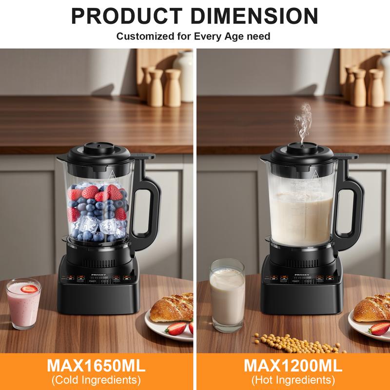 Licuadora de vidrio y máquina para hacer leche de soja PRASKY Professional Heating de 60 oz, cocción con retardo de 24 horas, termo de acero inoxidable de 600 ml/licuadora inteligente multifunción 10 en 1 para sopas, batidos, smoothies y zumos, máquina pa
