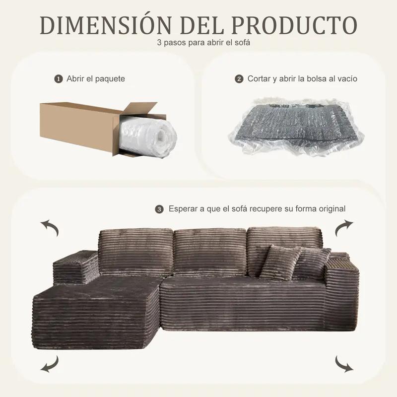 【Dos Paquetes】Soifas 260cm Sofá Modular Sin Brazos de Terciopelo Nube de Felpa con Chaise Longue, Sin Montaje Requerido - Juego de Sofá Esquinero en L con Configuración Flexible 04