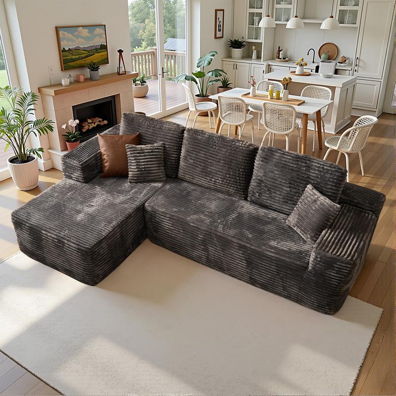 【Dos Paquetes】Soifas 260cm Sofá Modular Sin Brazos de Terciopelo Nube de Felpa con Chaise Longue, Sin Montaje Requerido - Juego de Sofá Esquinero en L con Configuración Flexible 04