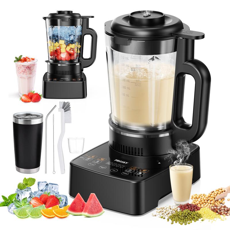 Licuadora de vidrio y máquina para hacer leche de soja PRASKY Professional Heating de 60 oz, cocción con retardo de 24 horas, termo de acero inoxidable de 600 ml/licuadora inteligente multifunción 10 en 1 para sopas, batidos, smoothies y zumos, máquina pa