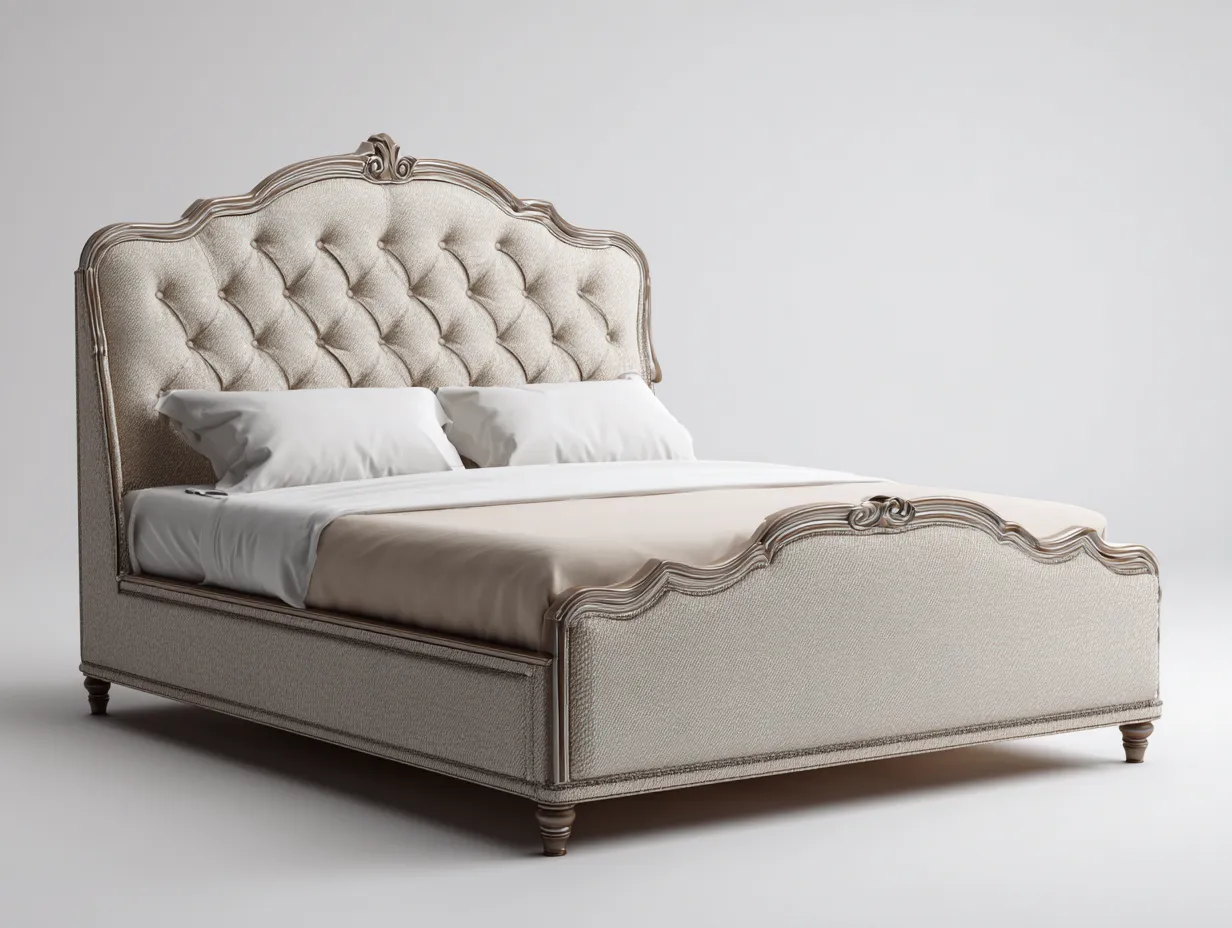 Doppelbett - Stoff-Holz-Metall - 214 x 196 x 128 cm - Beige - Klassischer Stil-Loftuplab