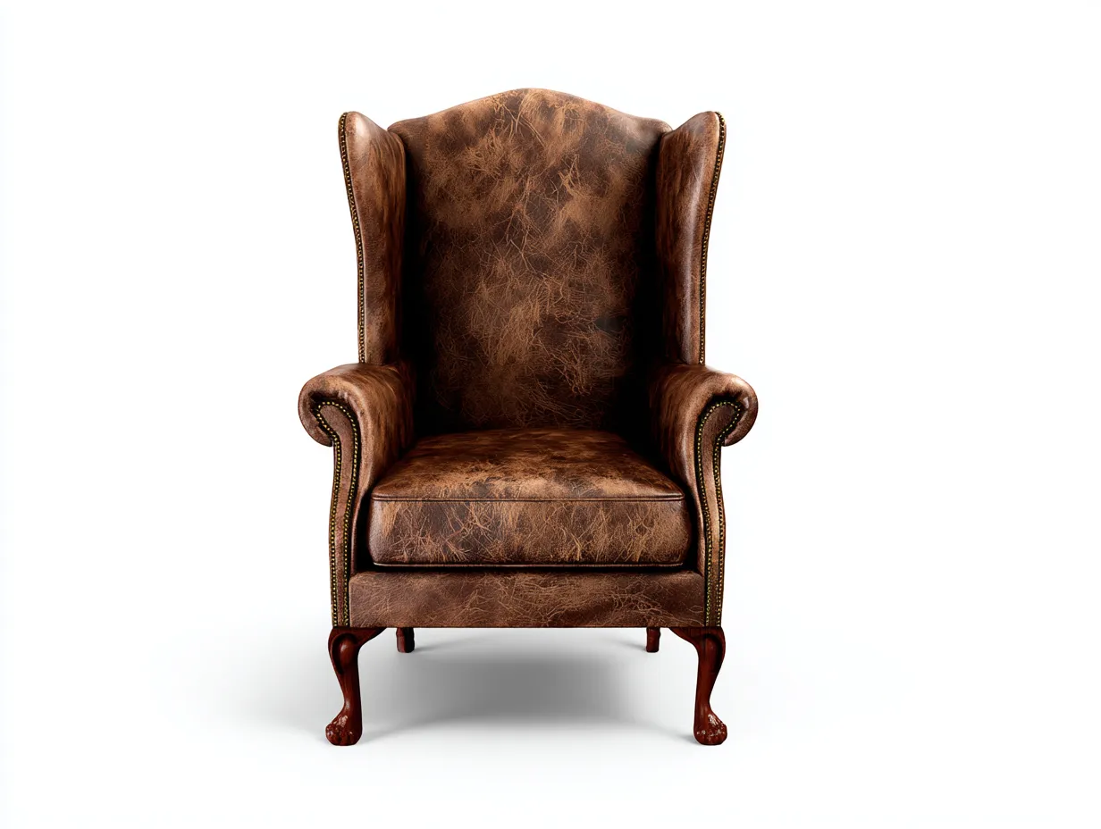 Ohrensessel - Leder-Holz - 82 x 88 x 112 cm - Vintage Braun - Klassischer Stil mit hoher Rückenlehne-Loftuplab