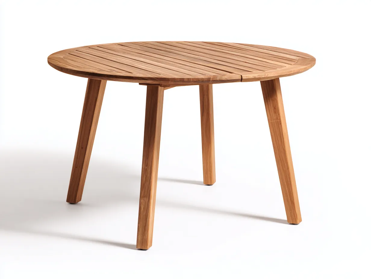 Mesas de jardín madera maciza redonda diseño moderno listones 110x110x75 cm - madera natural - mesa exterior para jardín-Pinemyden