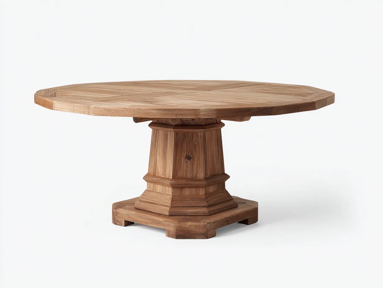 Mesas de jardín madera maciza redonda pedestal clásico exterior 120x120x75 cm - madera natural - mesa de jardín estilo rústico-Pinemyden