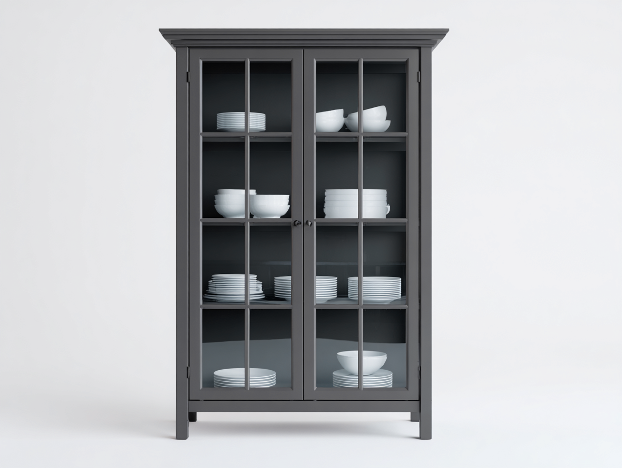 Vitrina madera con puertas de vidrio 100x40x190 cm gris para salón - diseño clásico moderno-Pinemyden