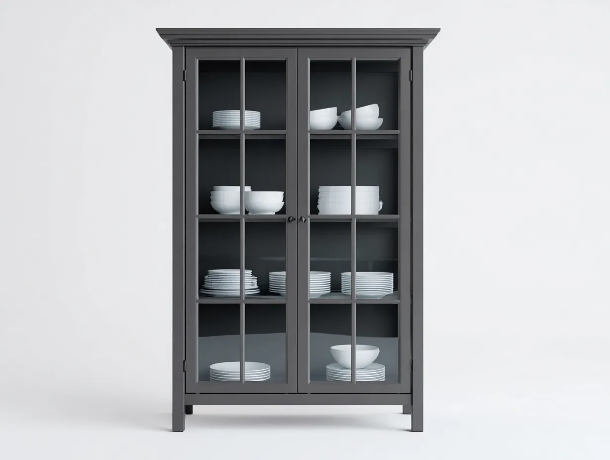 Vitrina madera con puertas de vidrio 100x40x190 cm gris para salón - diseño clásico moderno-Pinemyden