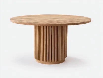 Mesas de jardín madera maciza 120x120x75 cm natural para exterior - diseño moderno redondo-Pinemyden