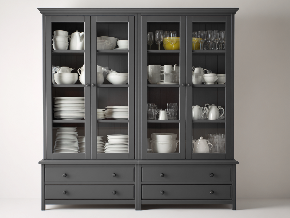 Vitrina madera vidrio 180x45x200 cm - Gris - Diseño clásico-Pinemyden