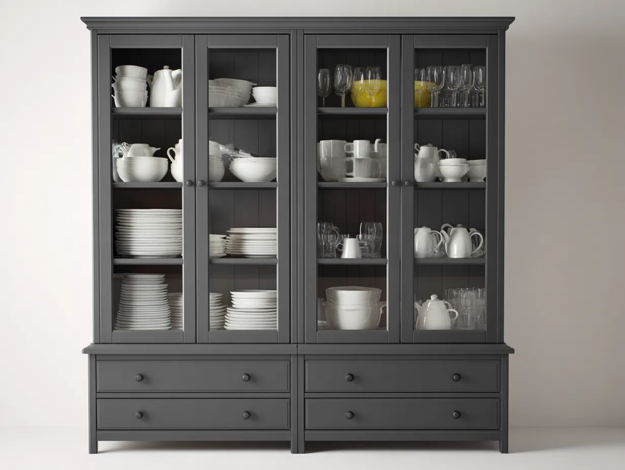 Vitrina madera vidrio 180x45x200 cm - Gris - Diseño clásico-Pinemyden