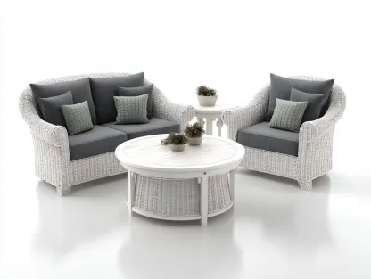 Sofás de jardín ratán sintético y cojines tela 200x85x85 cm blanco para exterior - diseño moderno-Pinemyden