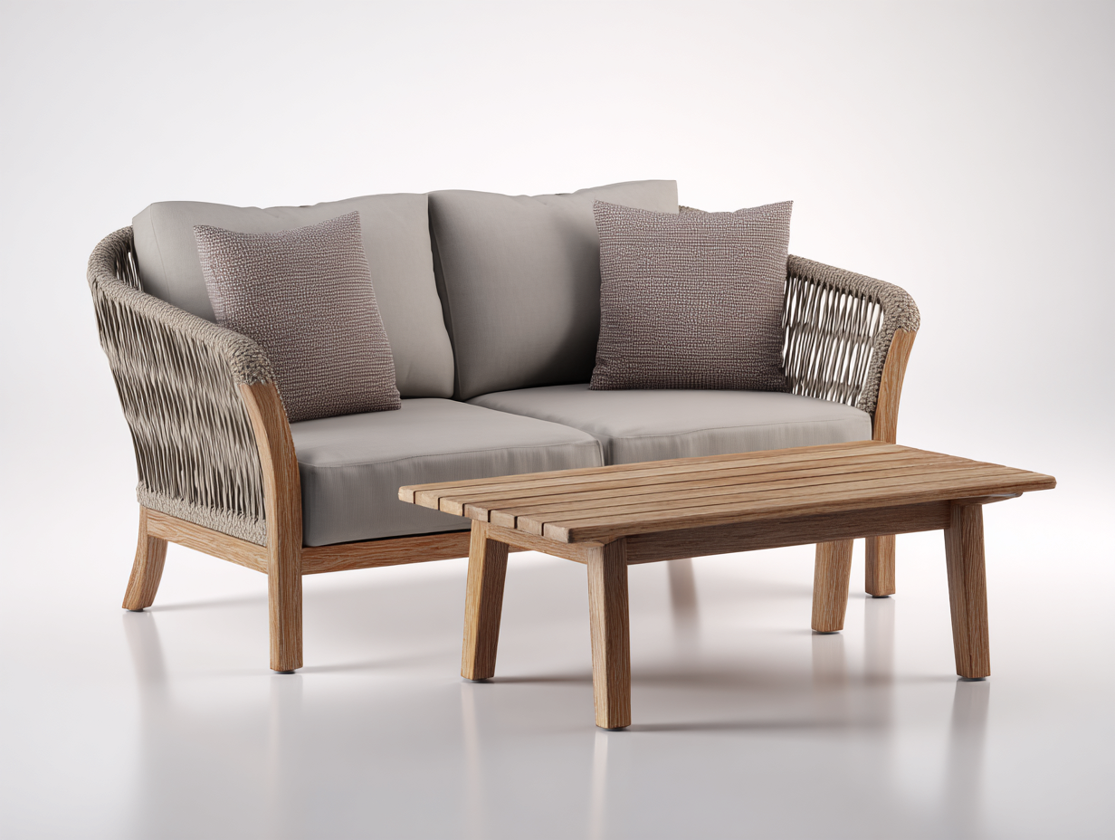 Sofás de jardín madera cuerda 130x75x80 cm - Beige-Madera natural - Diseño moderno-Pinemyden