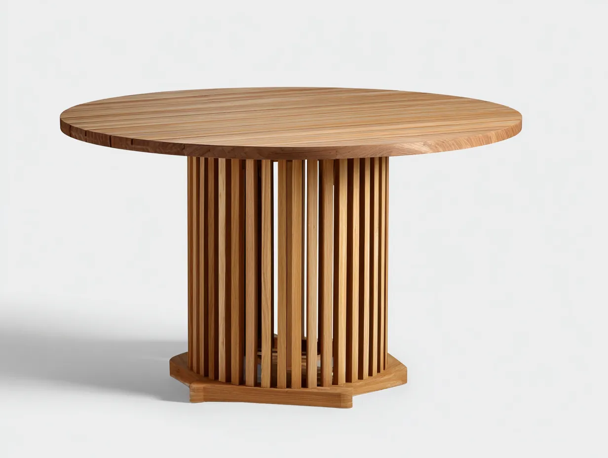 Mesas de jardín madera maciza redonda diseño moderno exterior 120x120x75 cm - madera natural - mesa elegante para jardín-Pinemyden