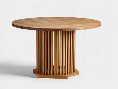 Mesas de jardín madera maciza redonda diseño moderno exterior 120x120x75 cm - madera natural - mesa elegante para jardín-Pinemyden