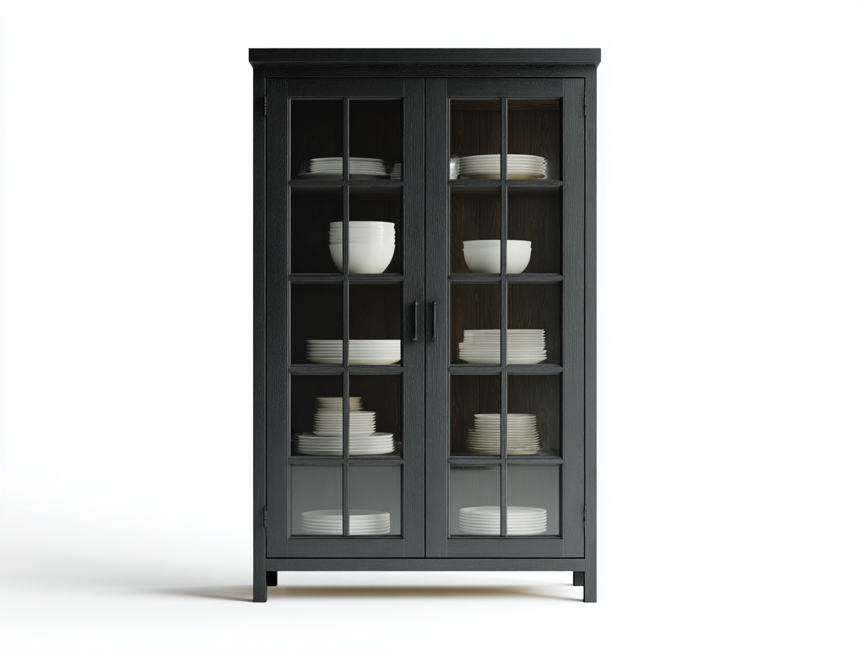 Vitrina madera con puertas de vidrio 90x40x190 cm - Negro - Diseño moderno para salón-Pinemyden