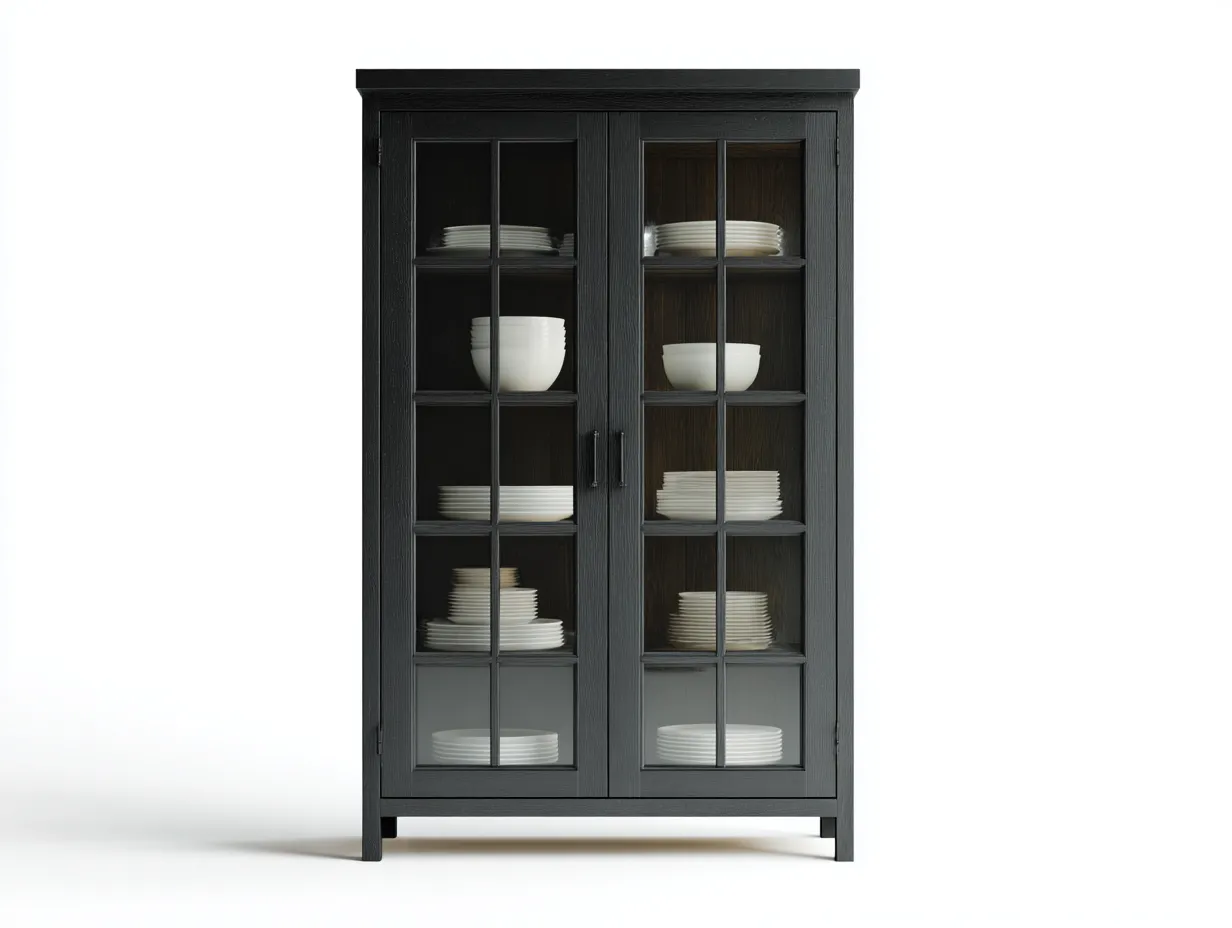 Vitrina madera con puertas de vidrio 90x40x190 cm - Negro - Diseño moderno para salón-Pinemyden
