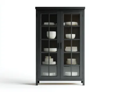 Vitrina madera con puertas de vidrio 90x40x190 cm - Negro - Diseño moderno para salón-Pinemyden