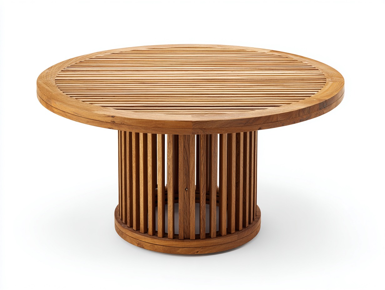 Mesas de jardín madera maciza redonda diseño moderno listones 120x120x75 cm - madera natural - mesa exterior elegante-Pinemyden
