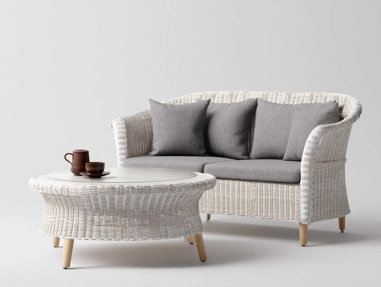 Sofá de jardín ratán sintético 140x75x80 cm blanco estilo moderno-Pinemyden