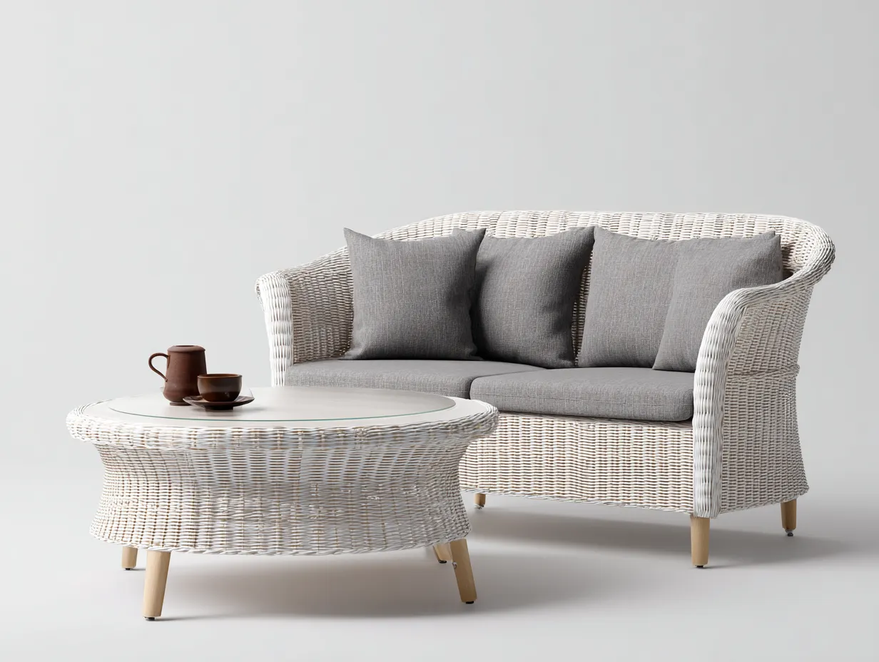 Sofá de jardín ratán sintético 140x75x80 cm blanco estilo moderno-Pinemyden