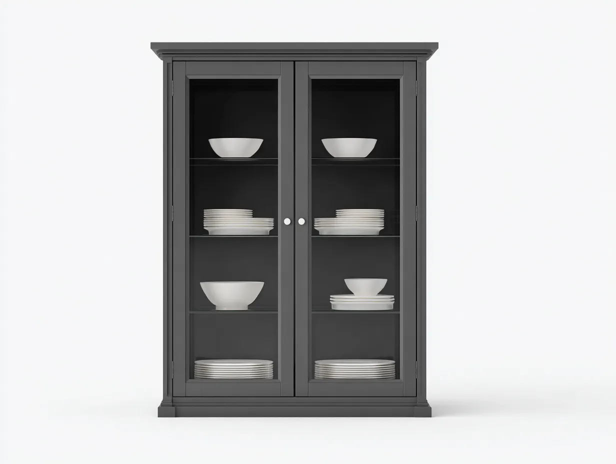 Vitrina madera 100x40x180 cm gris - vitrina de almacenamiento con puertas de vidrio-Pinemyden