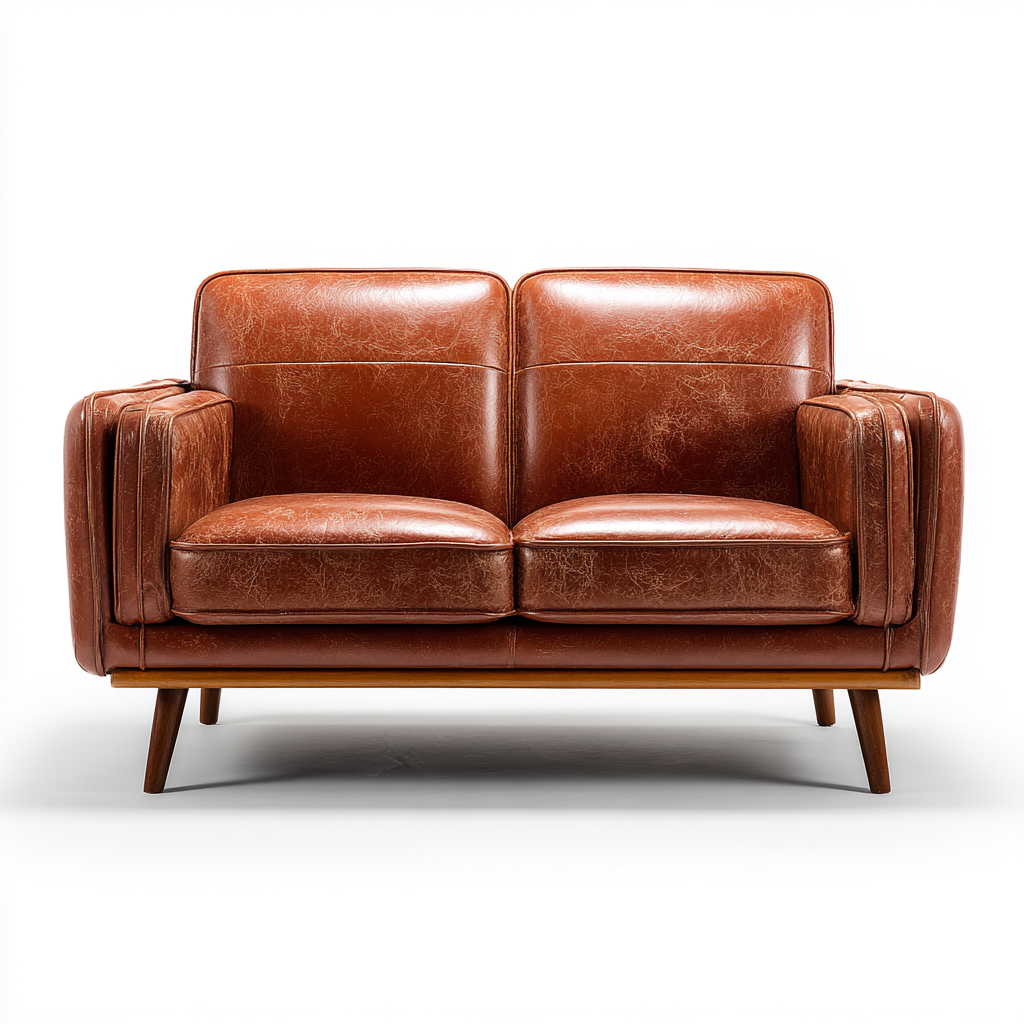 Divano a due posti imbottito in pelle 155x85x82 cm - marrone - stile vintage per soggiorno-Roommyloft