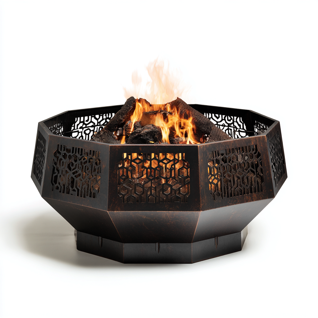 Riscaldamento da esterno in metallo 80x80x45 cm - nero - braciere decorativo con struttura ottagonale per uso all'aperto-Roommyloft