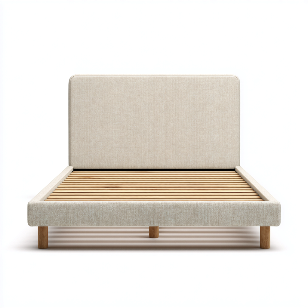 Letto matrimoniale imbottito tessuto 200x160x100 cm - beige e legno - design moderno-Roommyloft