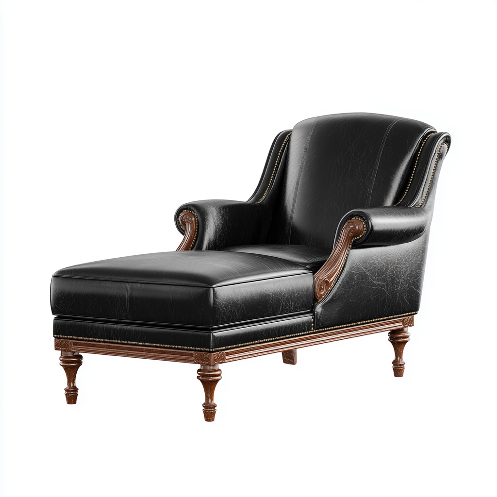 Chaise longue imbottita in pelle 158x70x82 cm - nero - stile classico per soggiorno-Roommyloft