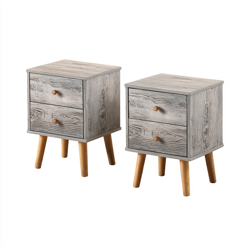 Comodino in legno con due cassetti 40x35x50 cm - grigio chiaro-legno naturale - per camera da letto - design nordico-Roommyloft