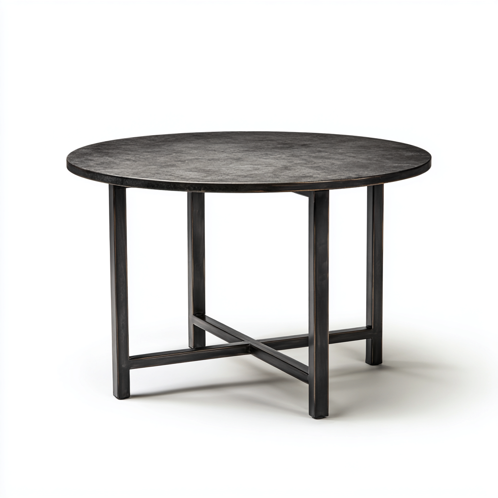 Tavolo da giardino rotondo in metallo 130x130x75 cm - grigio scuro-nero - stile contemporaneo per esterno-Roommyloft