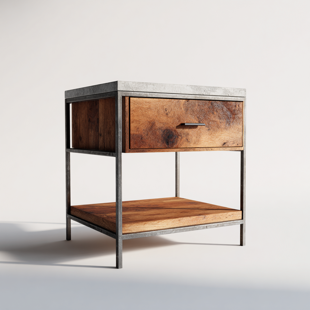 Comodino in legno e metallo 50x40x55 cm - marrone - comodino con struttura aperta per camera da letto-Roommyloft