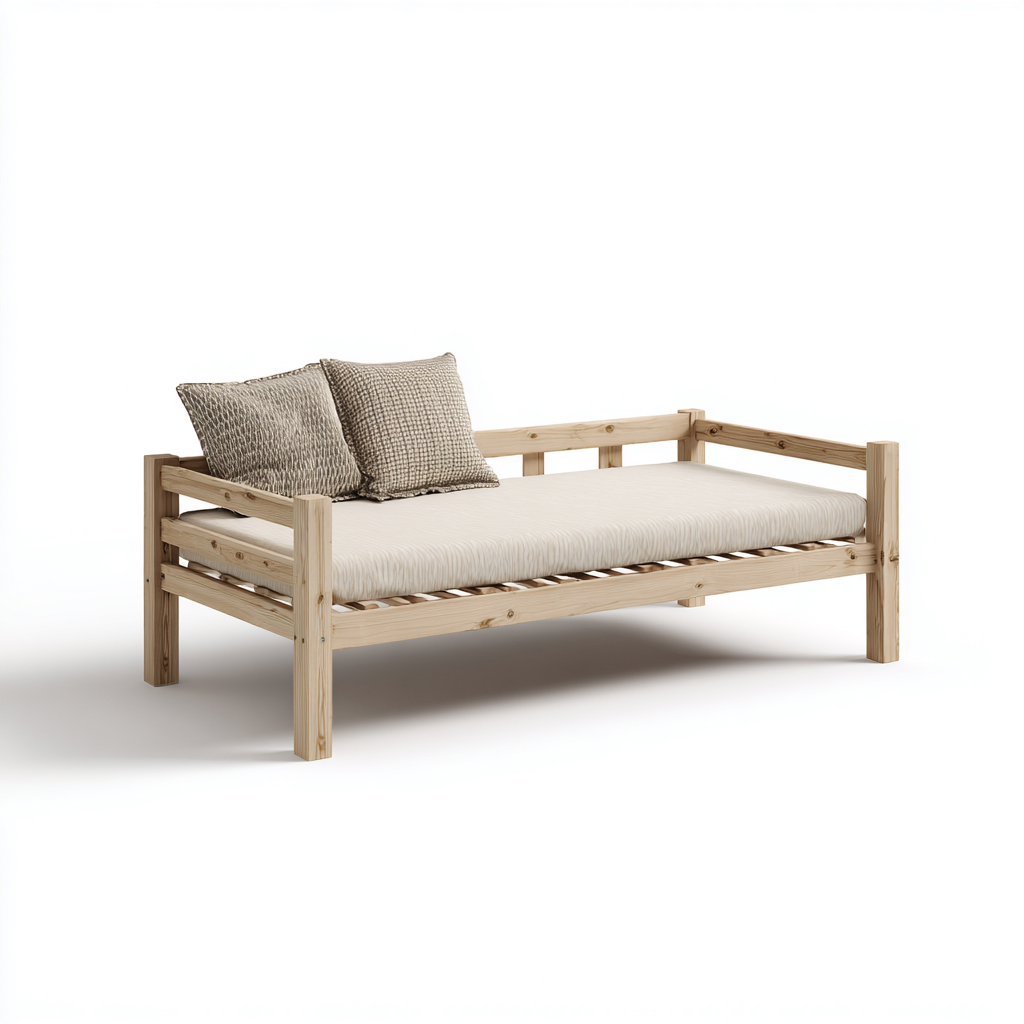 Divano letto in legno 190x90x70 cm - naturale - divano letto con struttura aperta per soggiorno e camera-Roommyloft