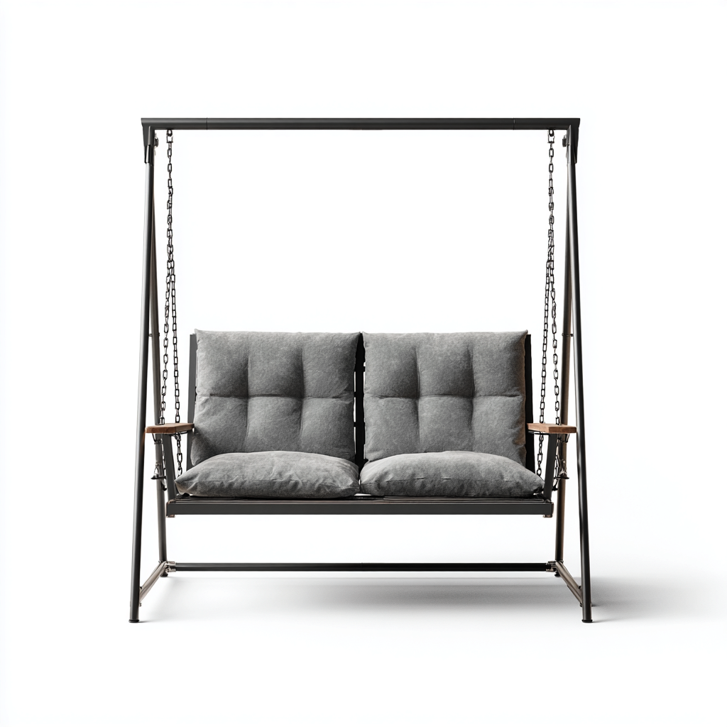 Dondolo da giardino in metallo 180x120x170 cm - grigio - seduta sospesa con struttura autoportante per uso esterno-Roommyloft