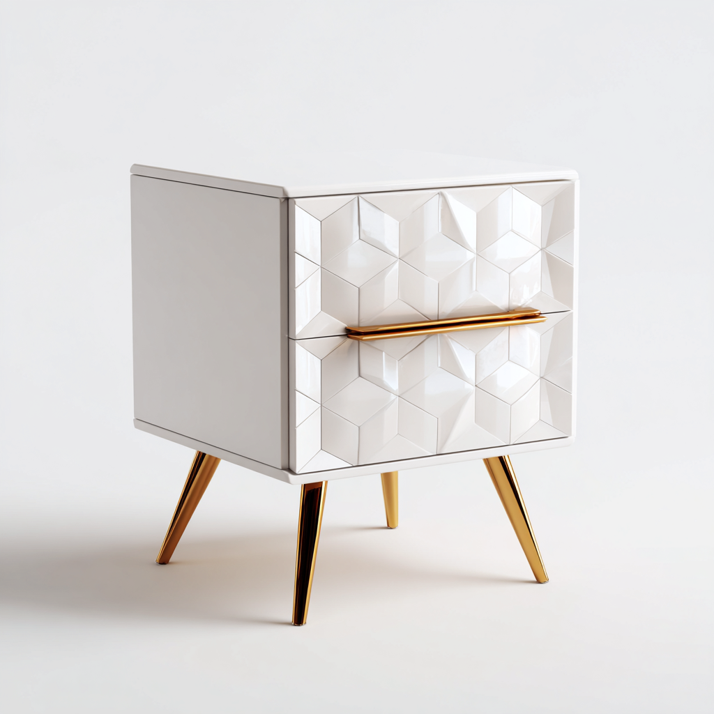 Comodino in legno 50x40x55 cm - bianco-oro - comodino moderno per camera da letto-Roommyloft