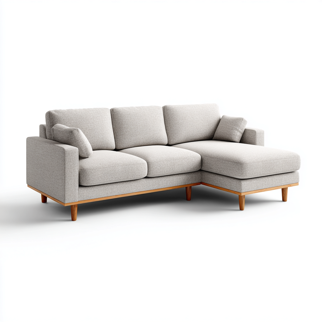 Divano angolare in tessuto imbottito 238x160x82 cm - colore grigio chiaro - stile moderno per soggiorno-Roommyloft