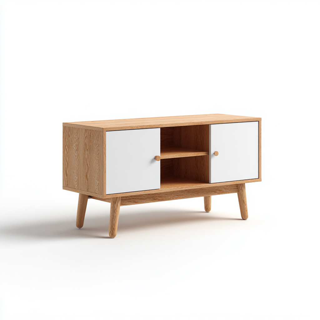 Mobile TV in legno 120x40x55 cm - legno naturale-bianco - stile moderno per soggiorno-Roommyloft