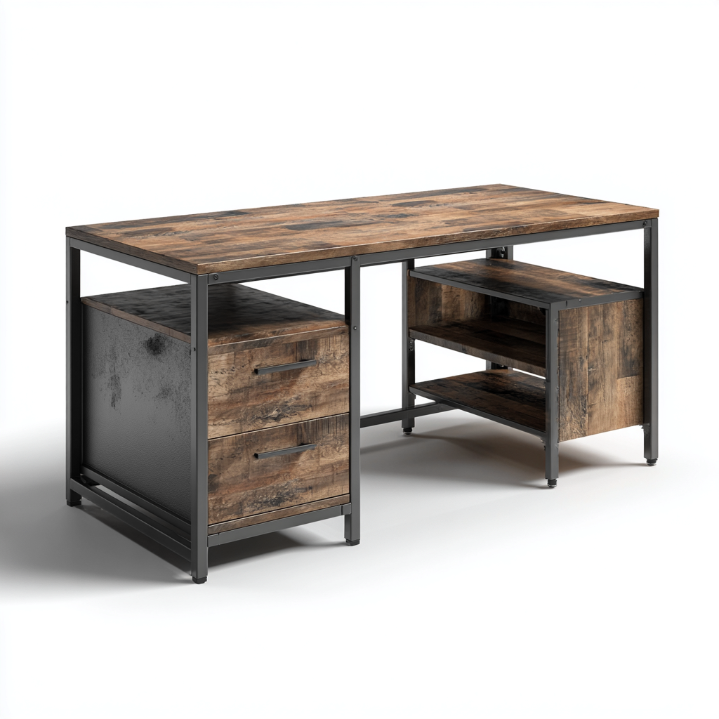 Scrivania in legno e metallo 140x60x75 cm - marrone scuro-nero - stile industriale per soggiorno e studio-Roommyloft