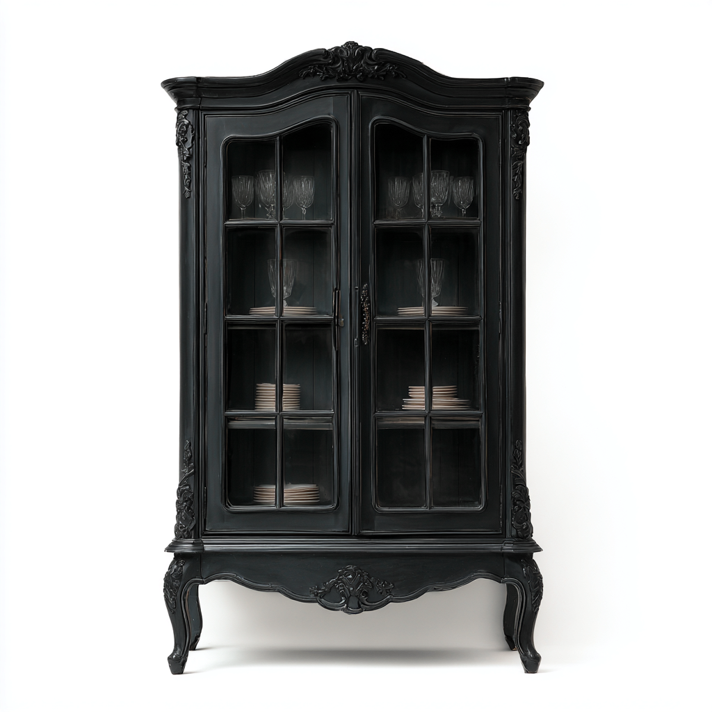 Armadietti da cucina vetrina in legno e vetro 100x45x200 cm - nero - per cucina e sala da pranzo - stile classico-Roommyloft