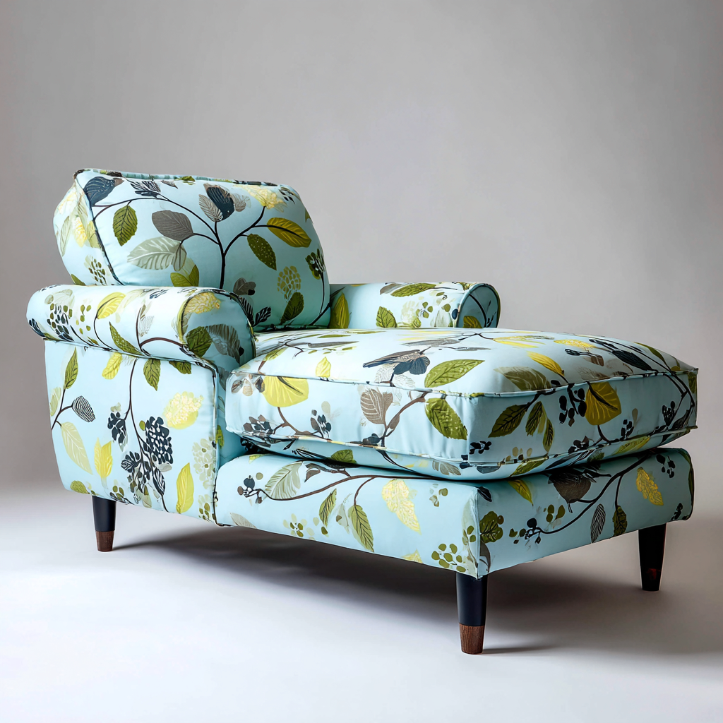 Chaise longue imbottita in tessuto decorativo 155x75x80 cm - azzurro e verde - stile classico per soggiorno-Roommyloft