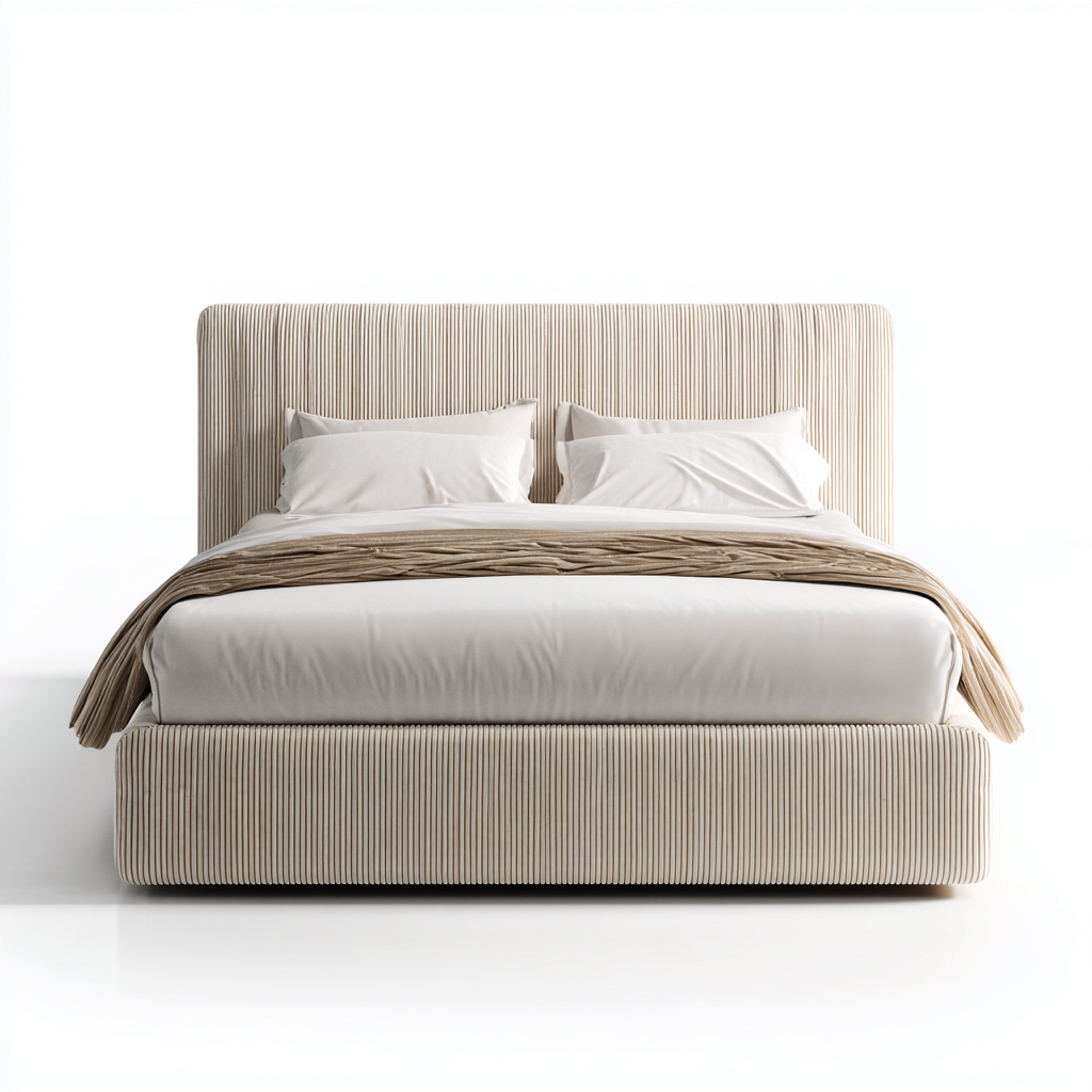 Letto matrimoniale imbottito 200x160x95 cm - beige - letto matrimoniale con testiera rivestita per camera-Roommyloft